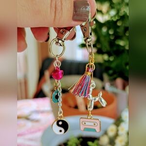 Colorful Tassel and Silver Balloon Dog Bag Charm